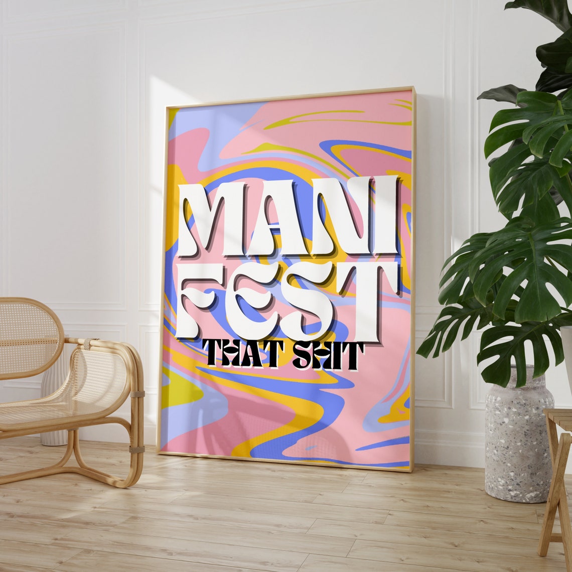 Manifest That Shit Retro Swirl Bold Affirmation Quote Poster - Image 2