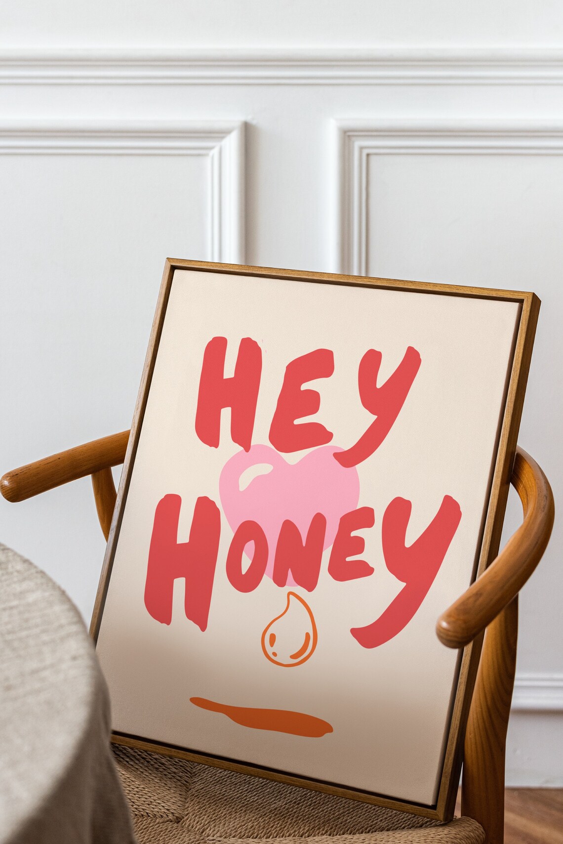 Hey Honey Red Brush Heart Honey Drip Cute Love Quote Typography Poster - Image 3