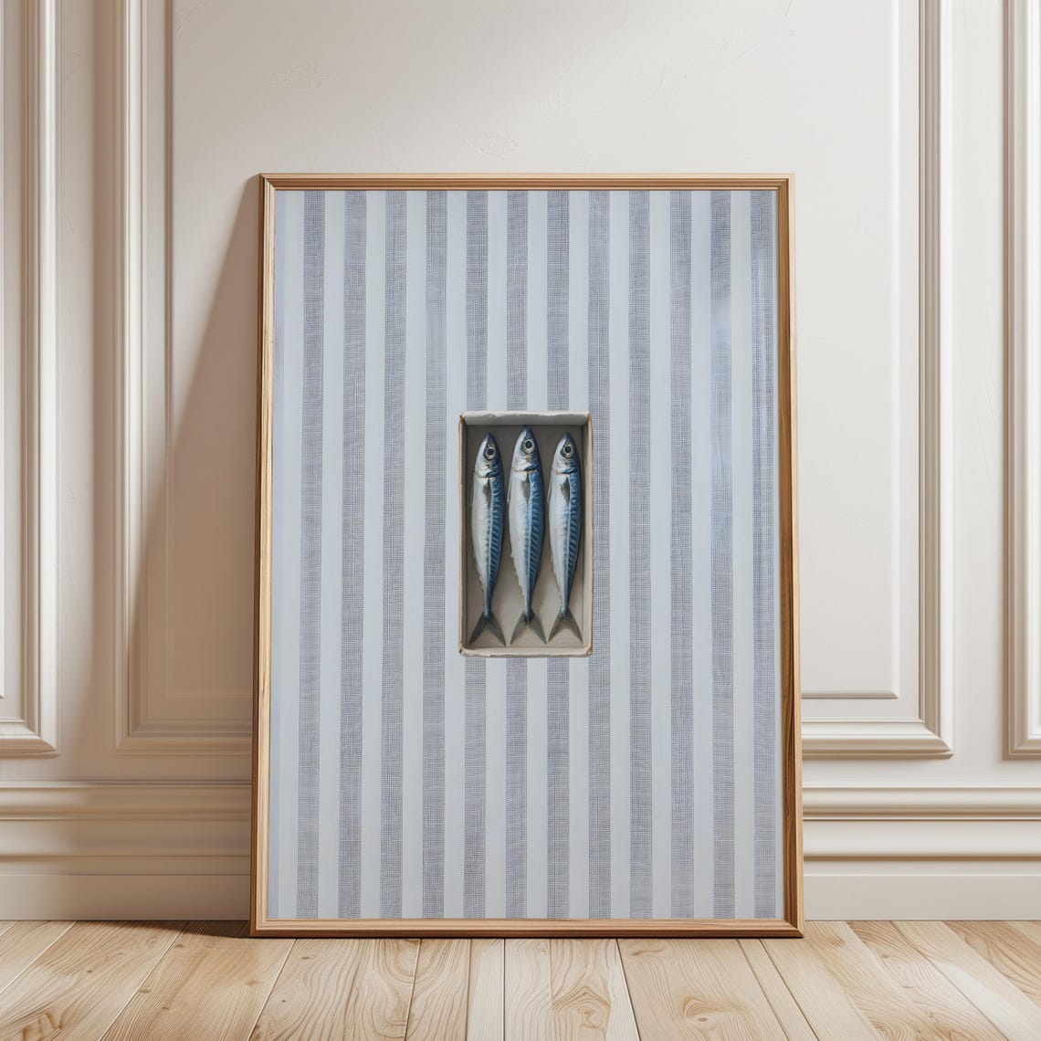 Vintage Blue Striped Sardine Can Retro Nautical Kitchen Wall Poster