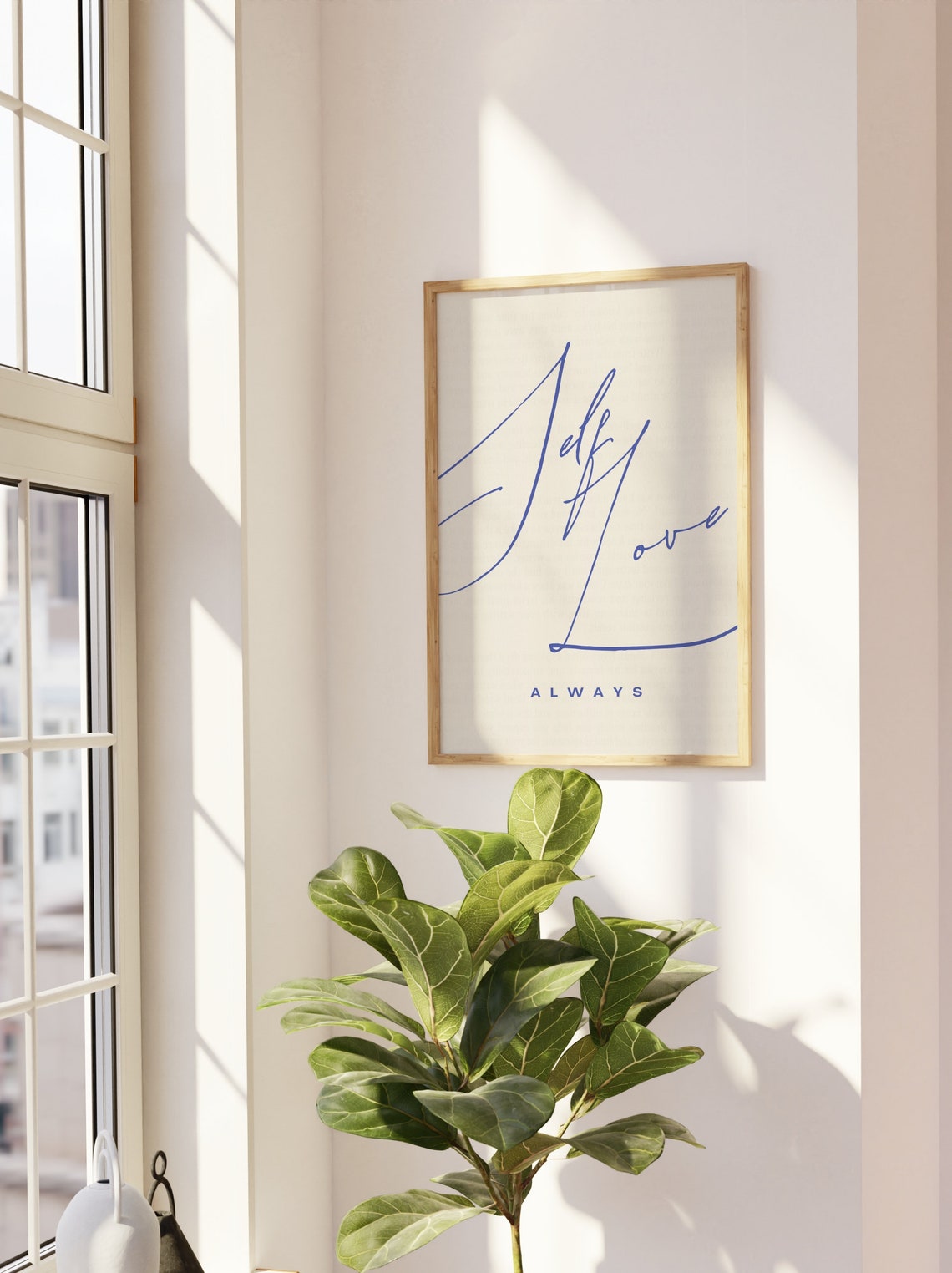 Self Love Always Blue Script Minimalist Cream Quote Art Poster - Image 3