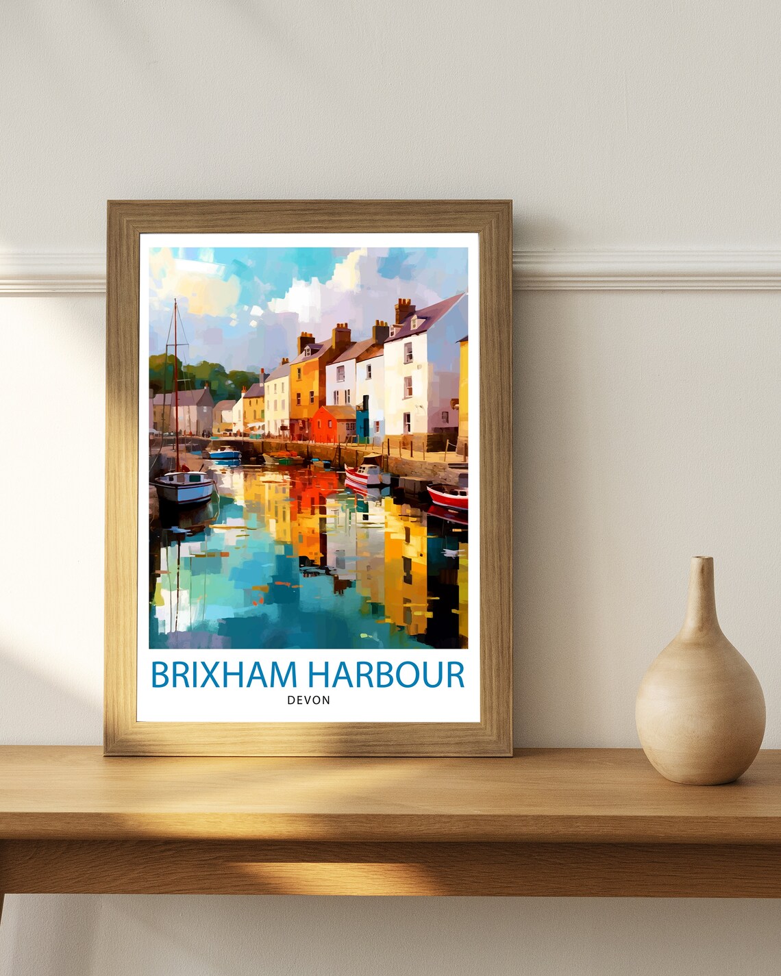 Brixham Harbour Devon Fishing Boats Colorful Quay Reflections Poster - Image 2