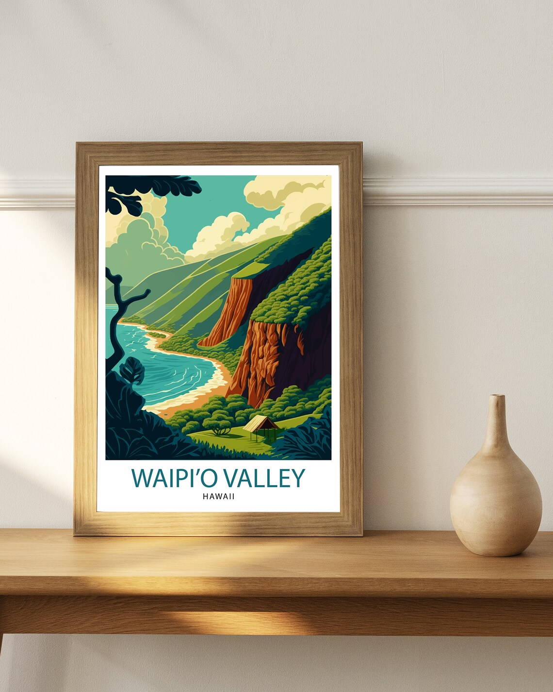 Waipio Valley Hawaii Tropical Cliffs Beach Cove Island View Poster - Image 3