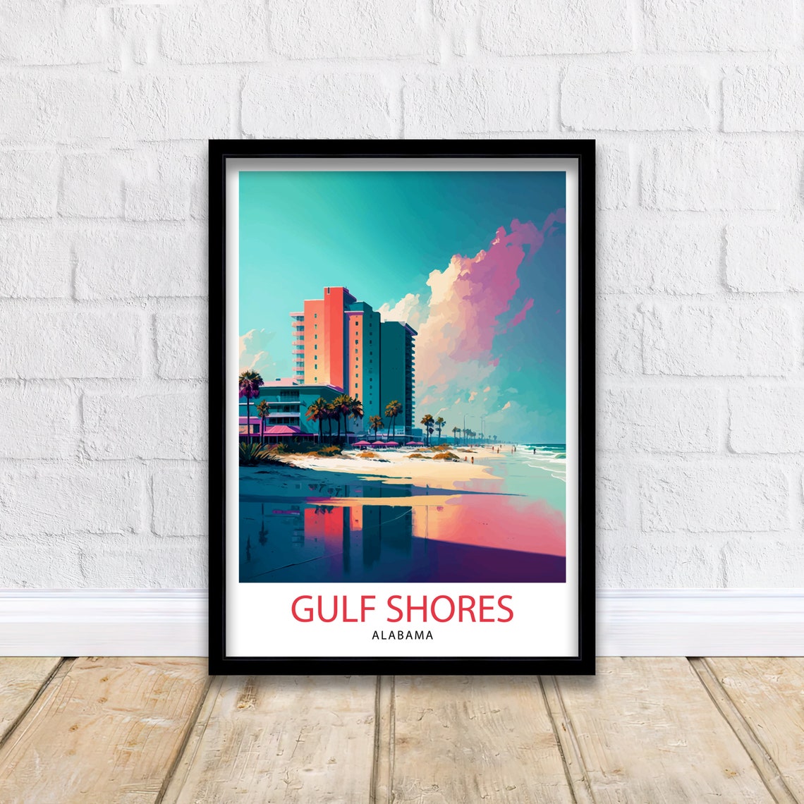Gulf Shores Alabama Beachfront Hotel Palms Sunset Beach Poster - Image 2