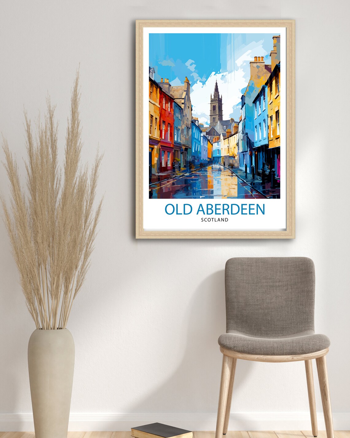 Old Aberdeen Scotland Colorful Street Church Tower View Poster - Image 3
