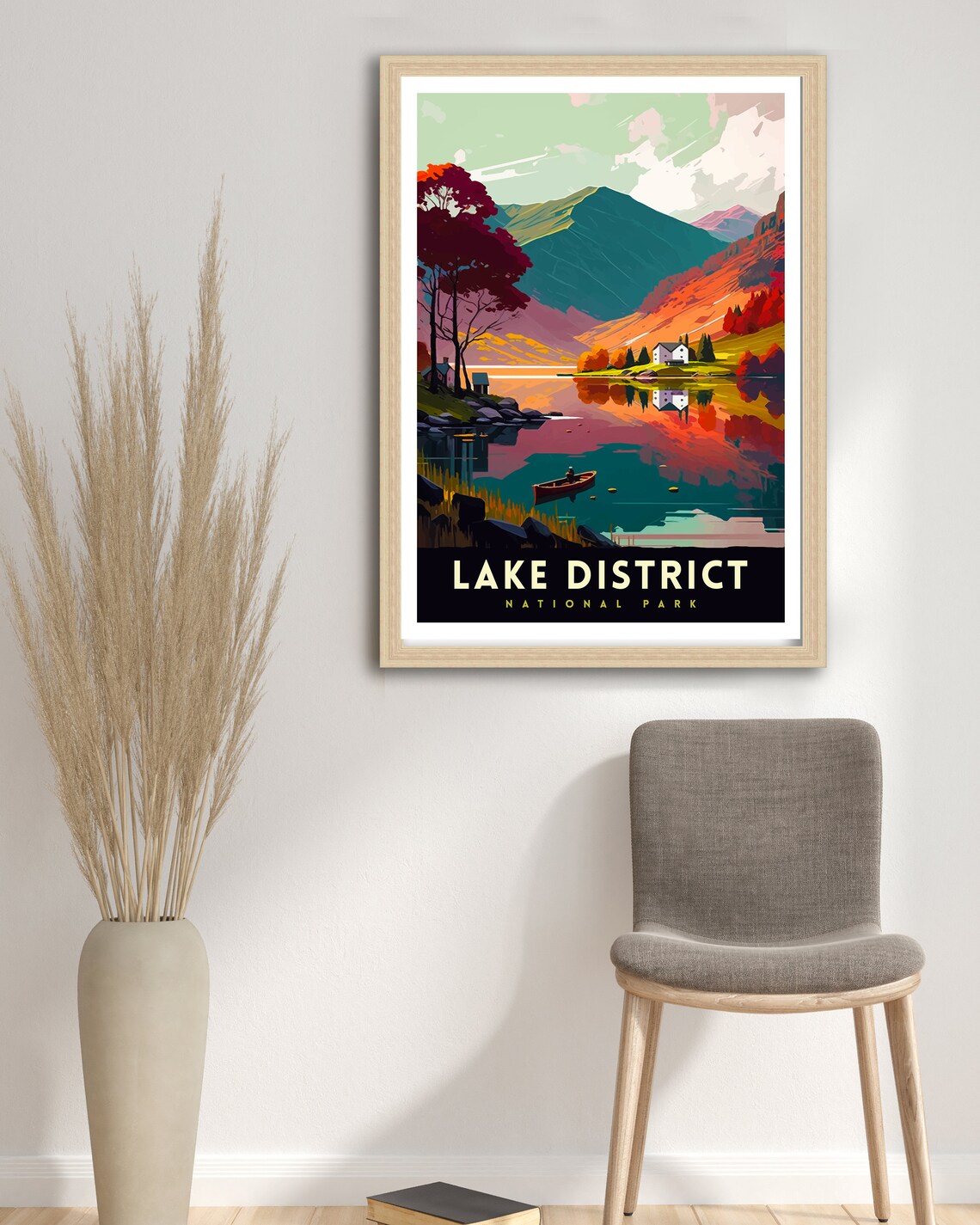 Lake District National Park Canoe Mountain Lake Sunset Glow Travel Poster - Image 3