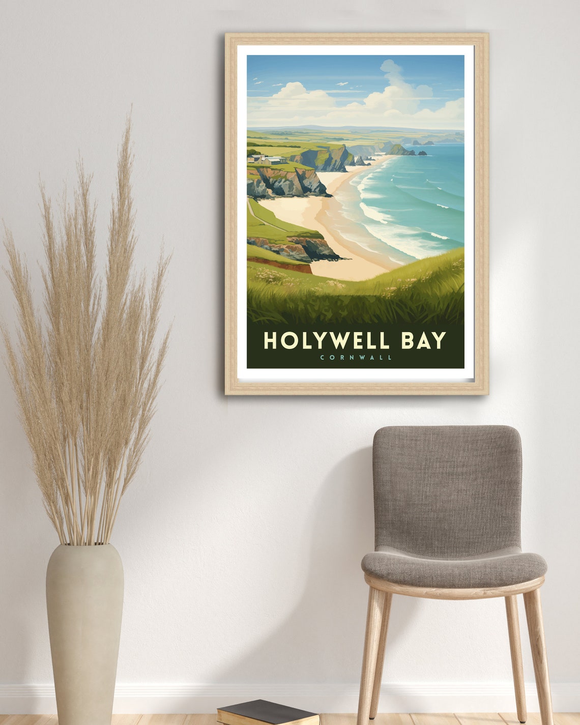 Holywell Bay Cornwall Cliffs Sandy Beach Vintage Travel Poster - Image 3