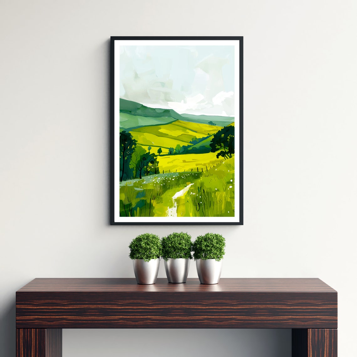 Northumberland England Rolling Green Fields Misty Hills Poster - Image 3