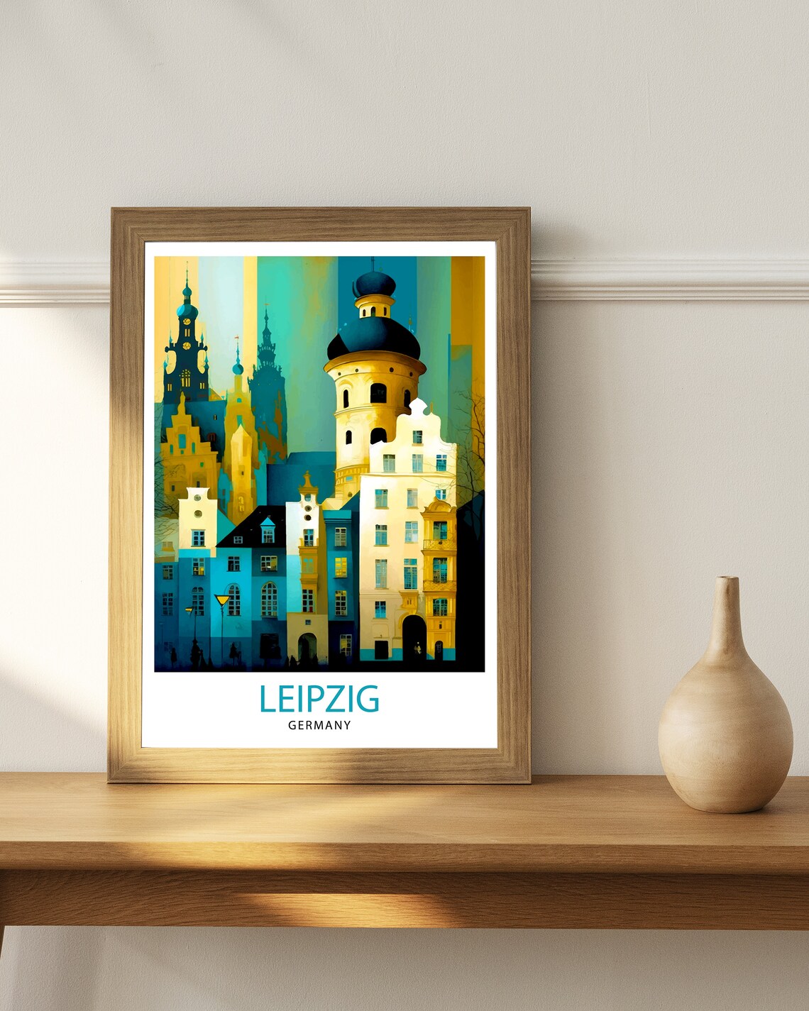 Leipzig Germany Historic Old Town Teal Cityscape Skyline Art Poster - Image 3