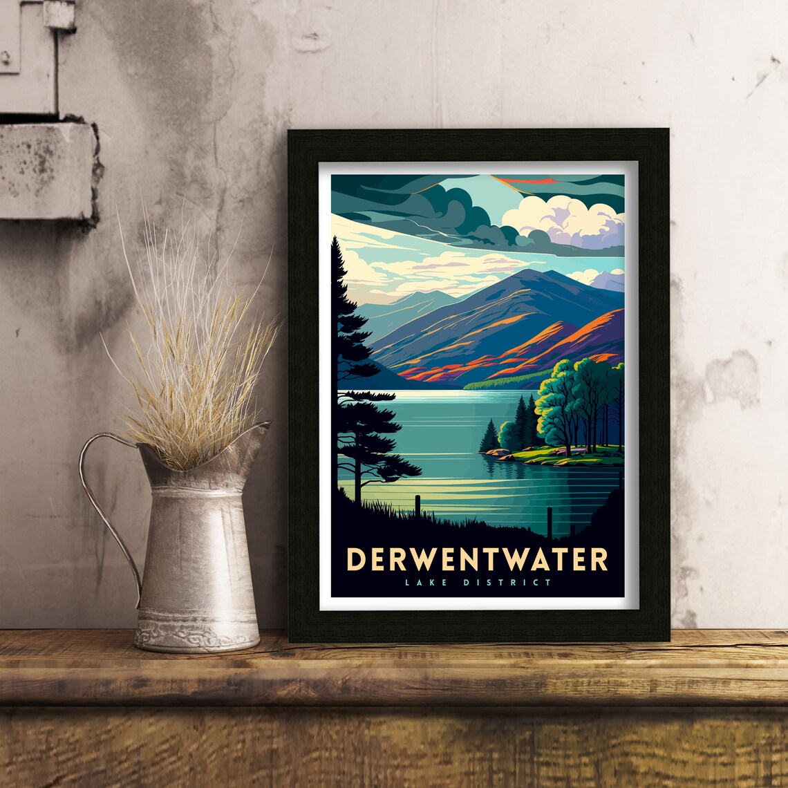 Derwentwater Lake District Travel Poster, Illustration - Image 3