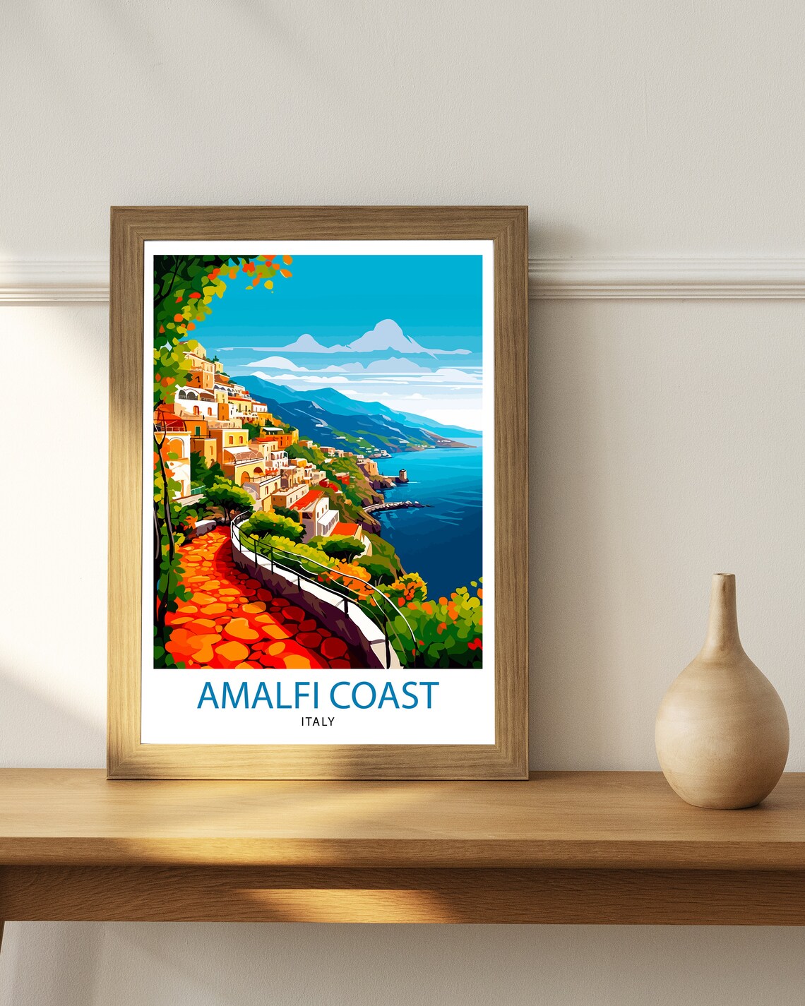 Amalfi Coast Italy Cliffside Village Above the Blue Sea Poster - Image 2