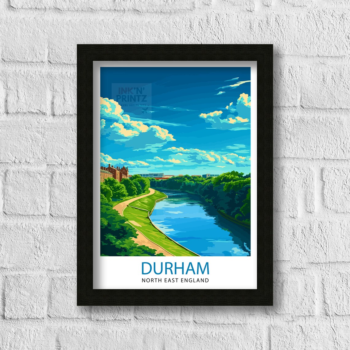 Durham England River Wear Bend Green Banks Path Travel Poster - Image 3
