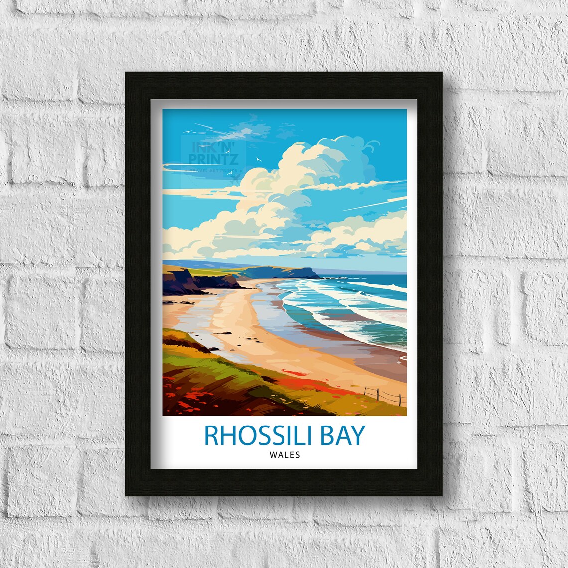 Rhossili Bay Wales Sandy Beach Coastline Surf Seaside Travel Poster - Image 3