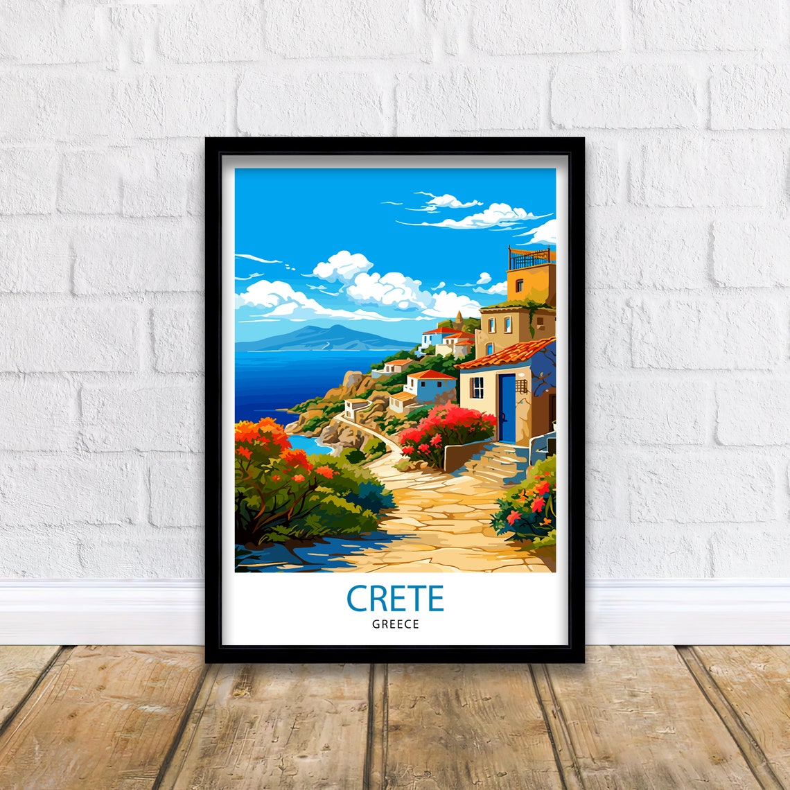 Crete Hillside Village Stone Path Bougainvillea Greece Poster