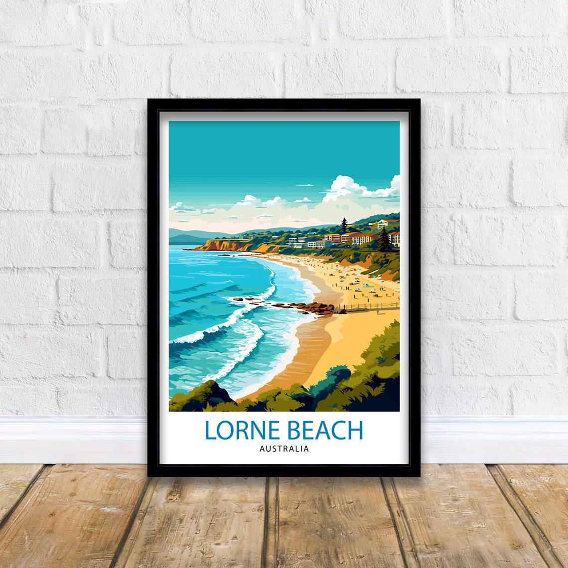 Lorne Beach Australia Crescent Bay Coastal Vintage Travel Poster