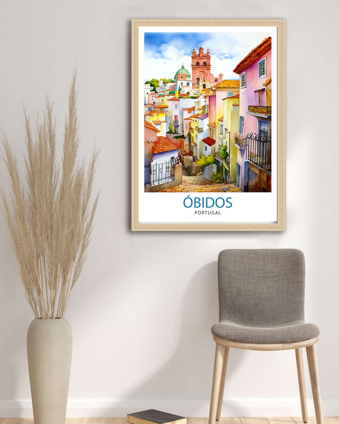 Obidos Portugal Colorful Old Town Street Watercolor Travel Poster - Image 3