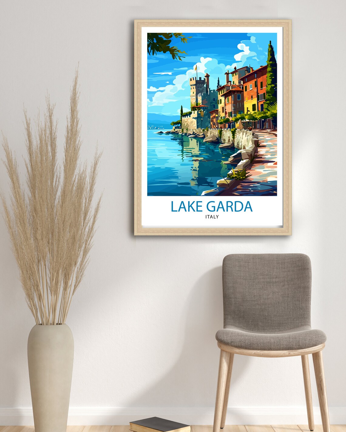 Lake Garda Italy Lakeside Castle Promenade Color View Art Poster - Image 2