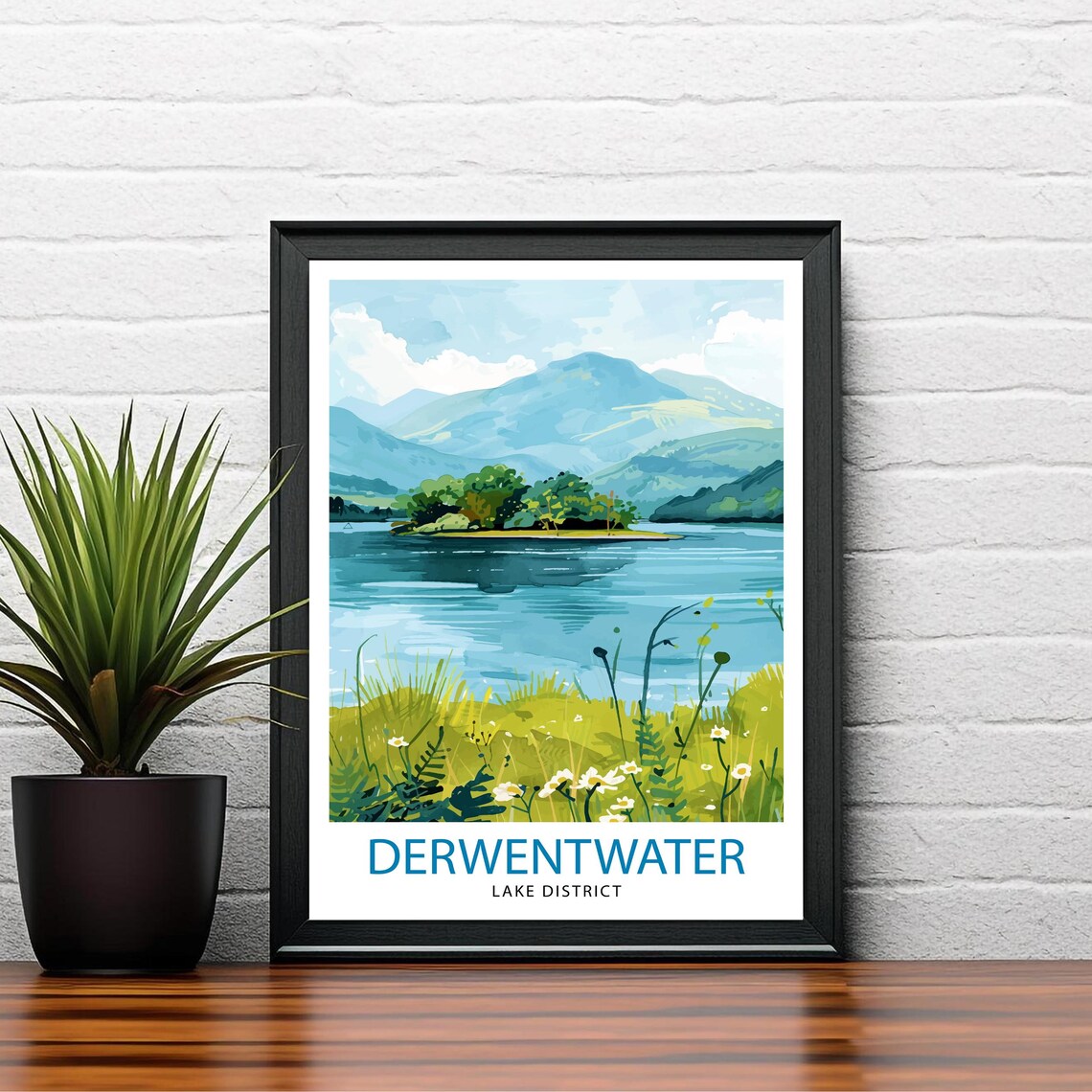 Derwentwater Lake District Scenic Island Mountains Lake View Poster - Image 2