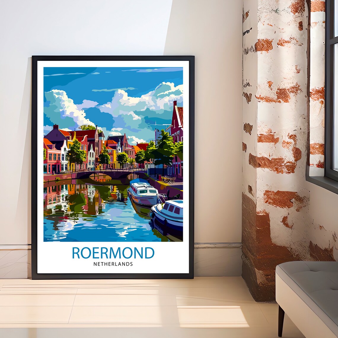 Roermond Netherlands Canal Boats Old Town Vintage Travel Poster - Image 2