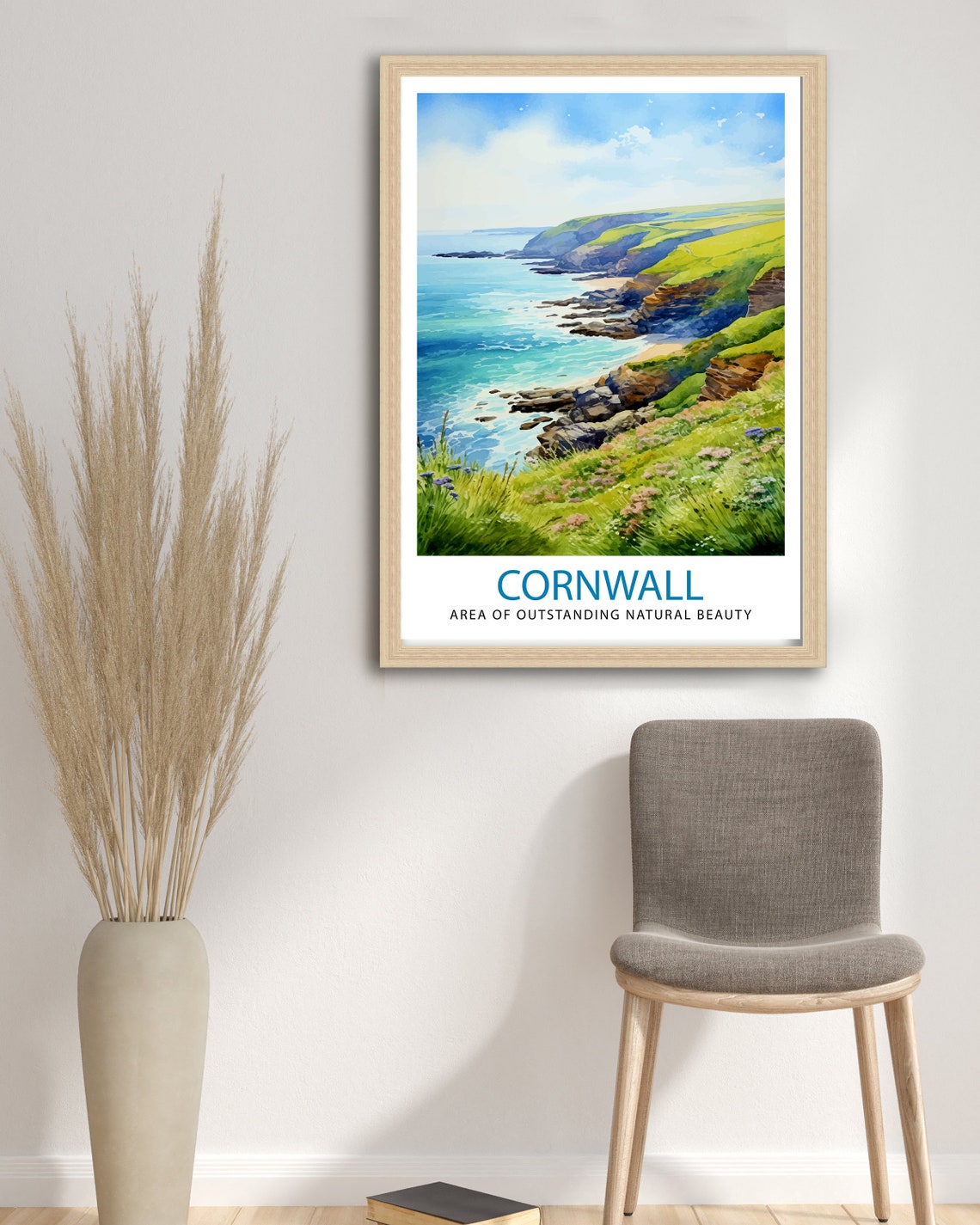 Cornwall England Rugged Coast Cliffs Sea Watercolor Art Poster - Image 3
