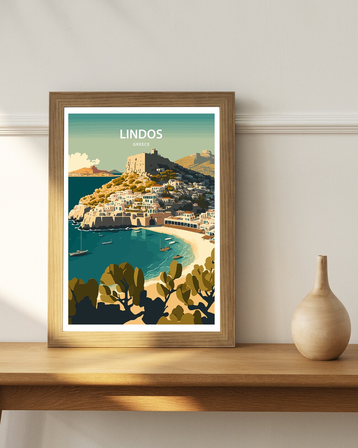 Lindos Travel Poster, Greece Rhodes Wall Art - Image 2