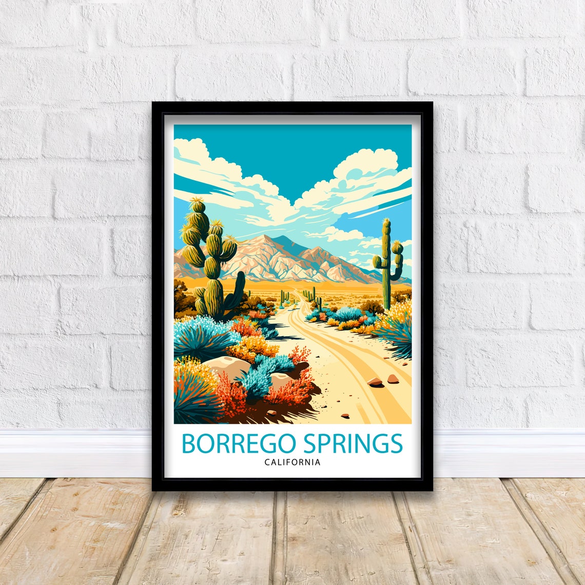 Borrego Springs California Desert Road Cacti Mountain View Poster - Image 2