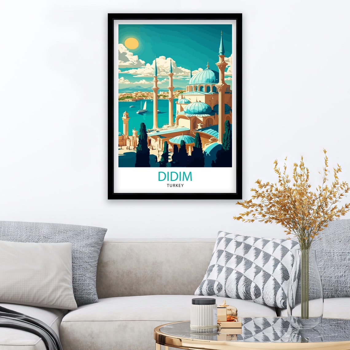 Didim Turkey Seaside Mosque Blue Domes Vintage Travel Poster - Image 2