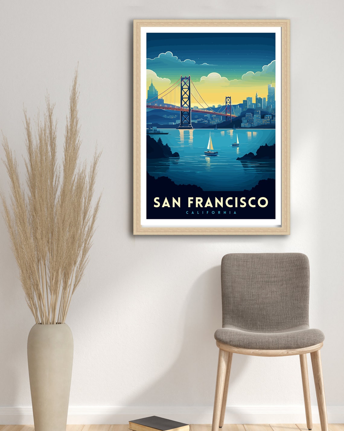 San Francisco Bay Bridge Night Cityscape Vintage Travel Poster - Image 3
