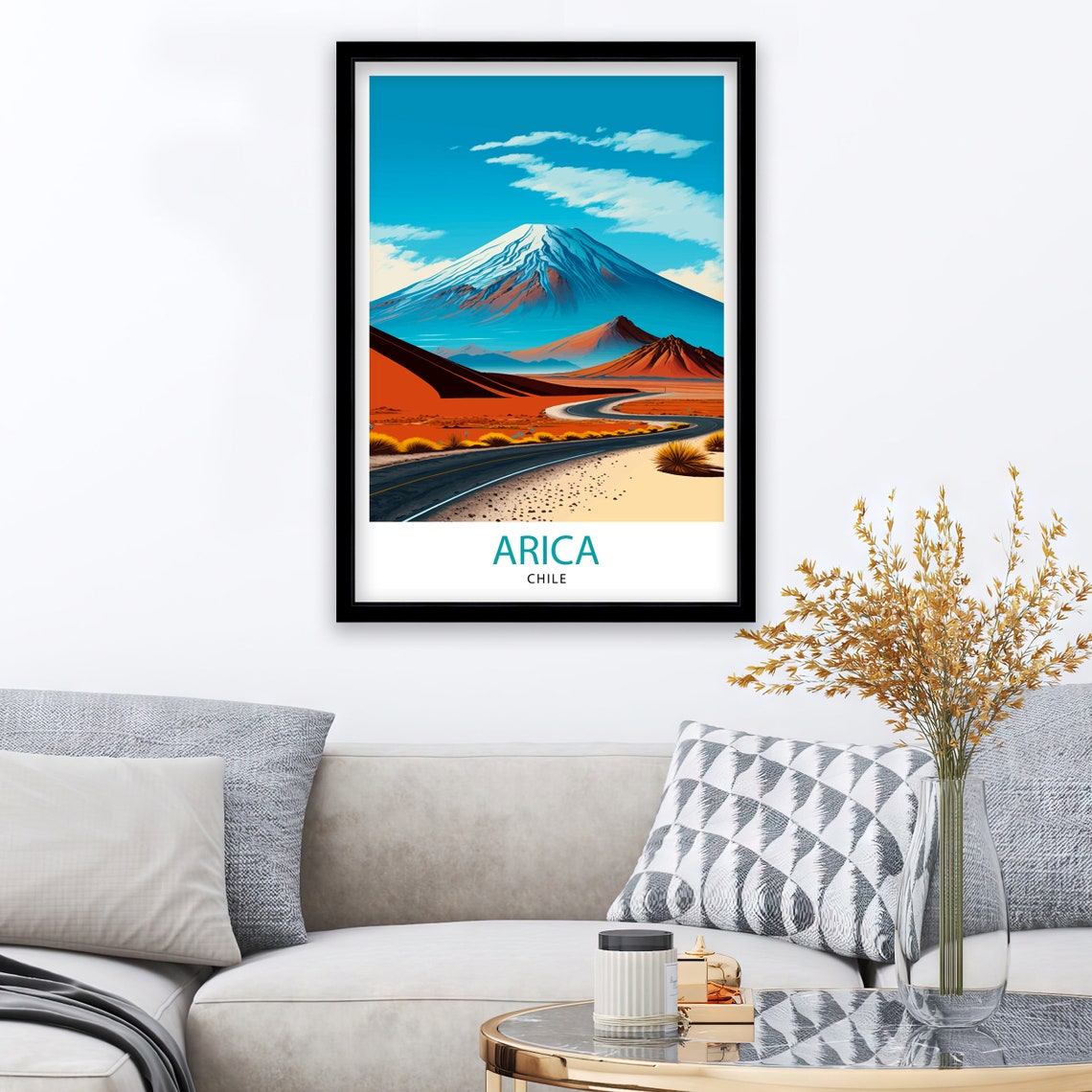 Arica Chile Snowcapped Volcano Desert Road Dramatic Landscape Poster - Image 2