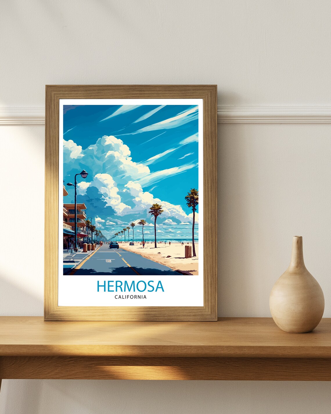 Hermosa California Beach Palm Lined Street Retro Travel Poster - Image 2
