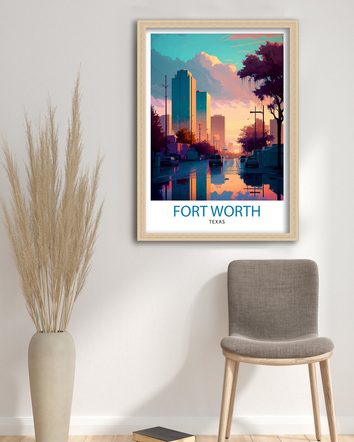Fort Worth Texas Downtown Sunset Street Skyline Travel Poster - Image 3