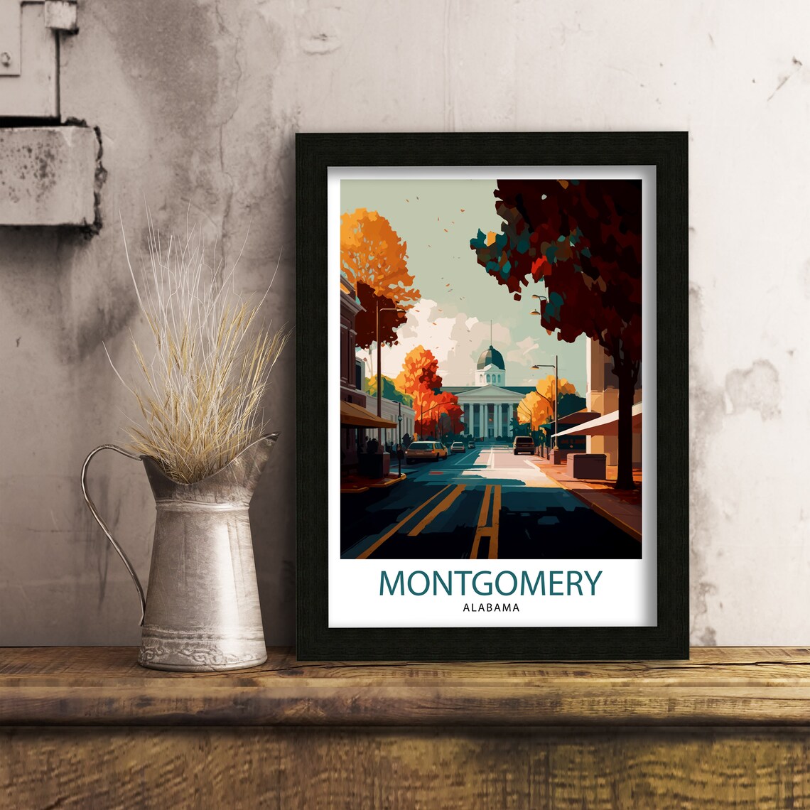 Montgomery Alabama Travel Poster Capitol Dome Autumn Street Art - Image 3