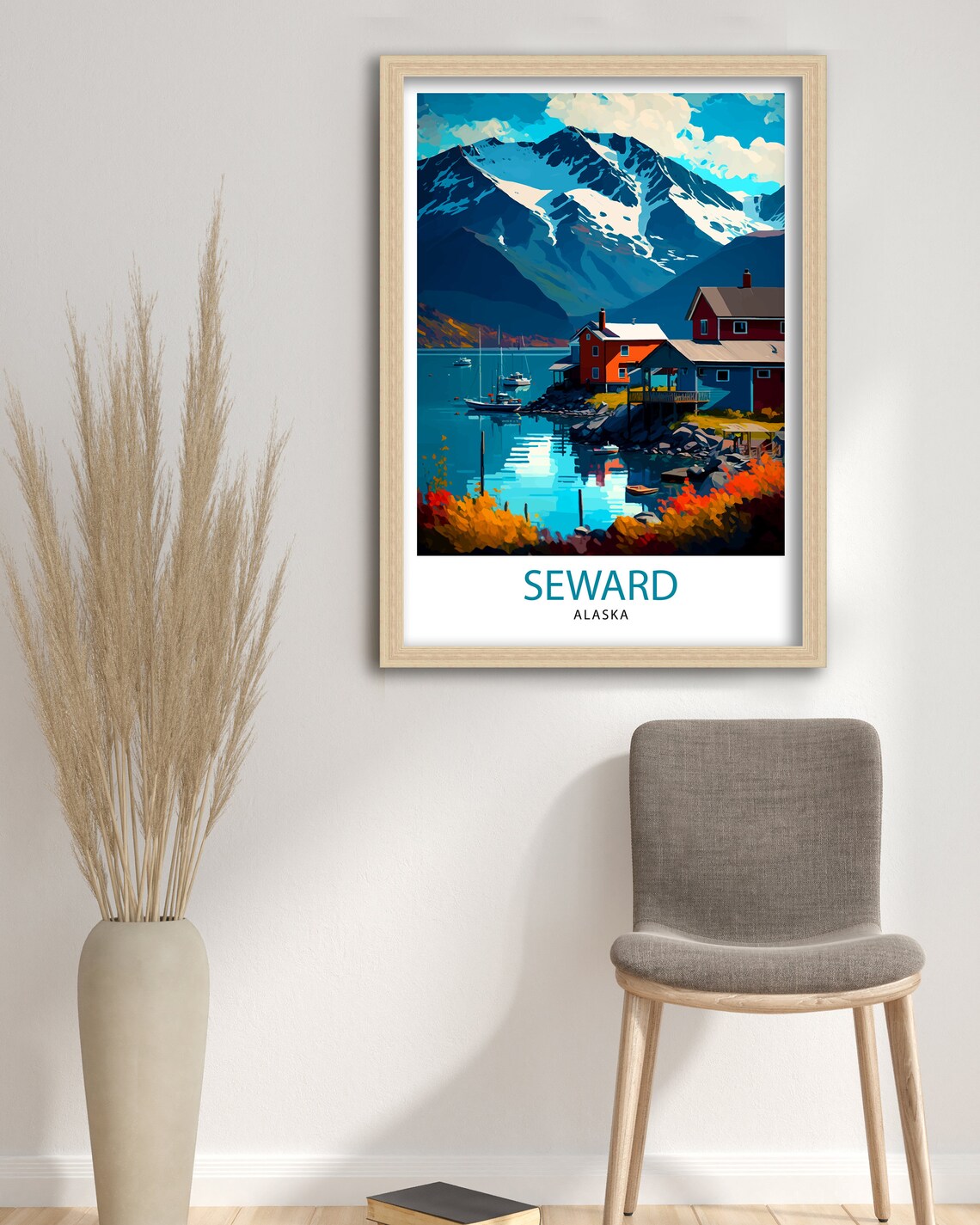 Seward Alaska Harbor Snowy Mountains Cabin Coastal Travel Poster - Image 3