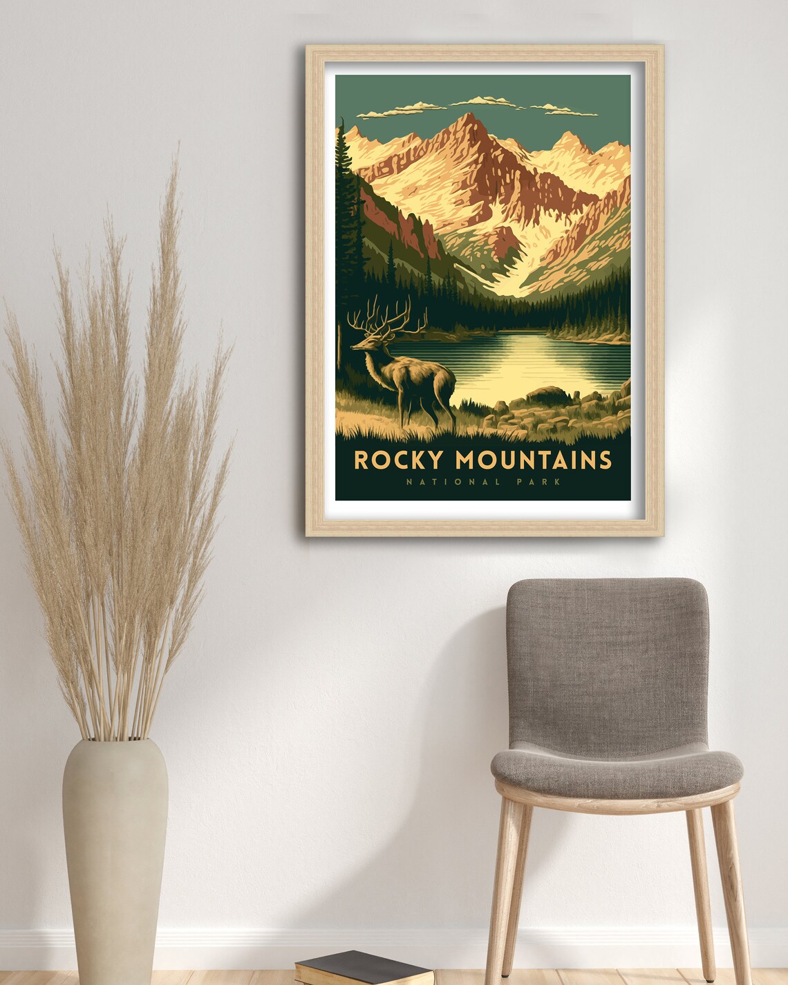 Rocky Mountains National Park Elk Lakeside Vintage Style Poster - Image 3