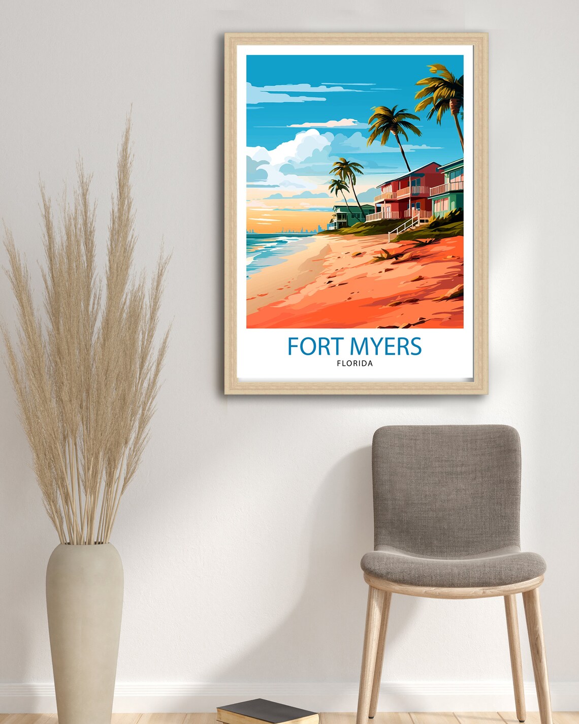 Fort Myers Florida Palm Lined Beach Coastal Sunset Travel Poster - Image 3
