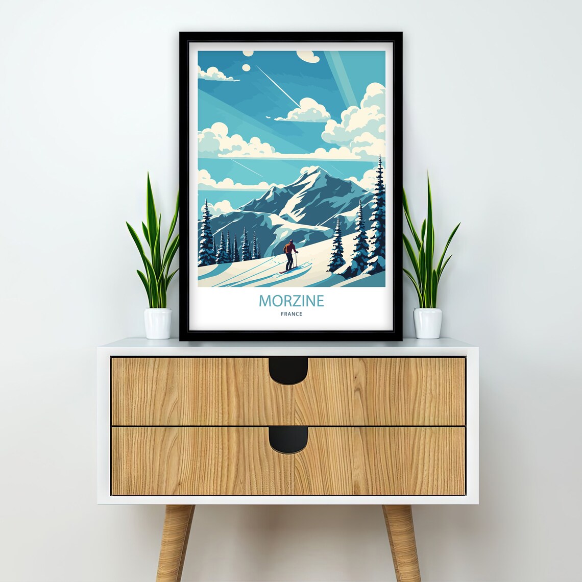 Morzine France Travel Poster Alpine Ski Slope Snowy Peaks Art - Image 2