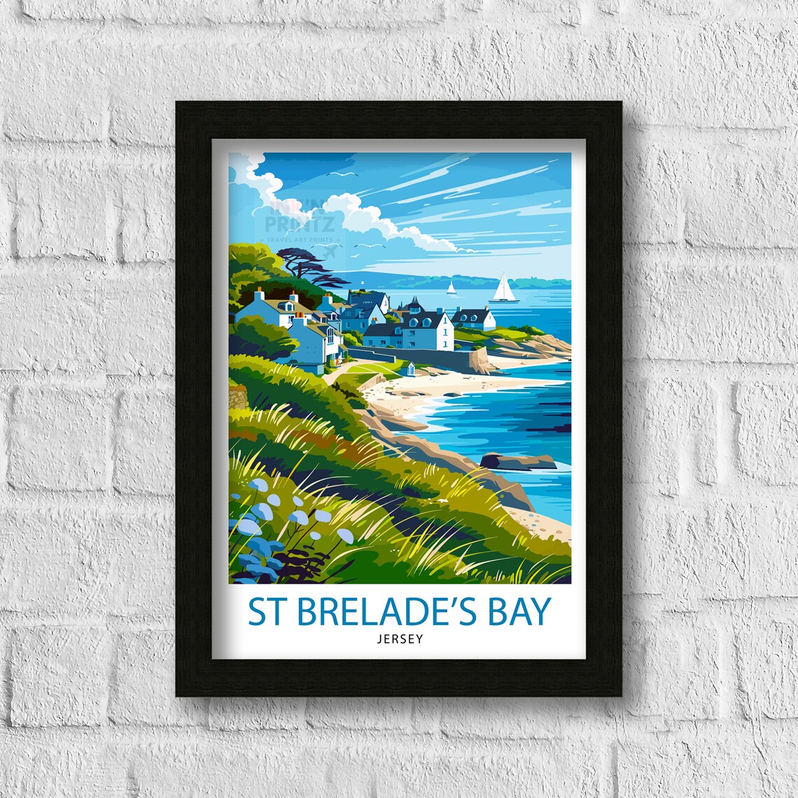 St Brelades Bay Jersey Coastal Fishing Village With Sailboats Poster - Image 3