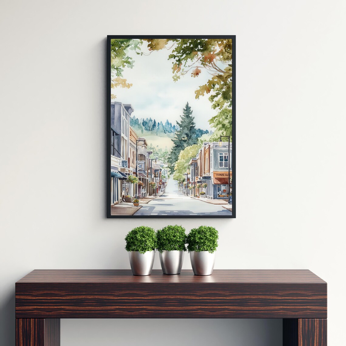 Beaverton Oregon Watercolor Small Town Main Street Travel Poster