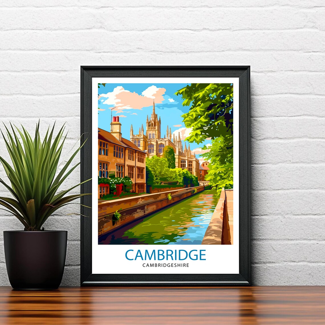 Cambridge Cambridgeshire River College Buildings Vintage Travel Poster - Image 2