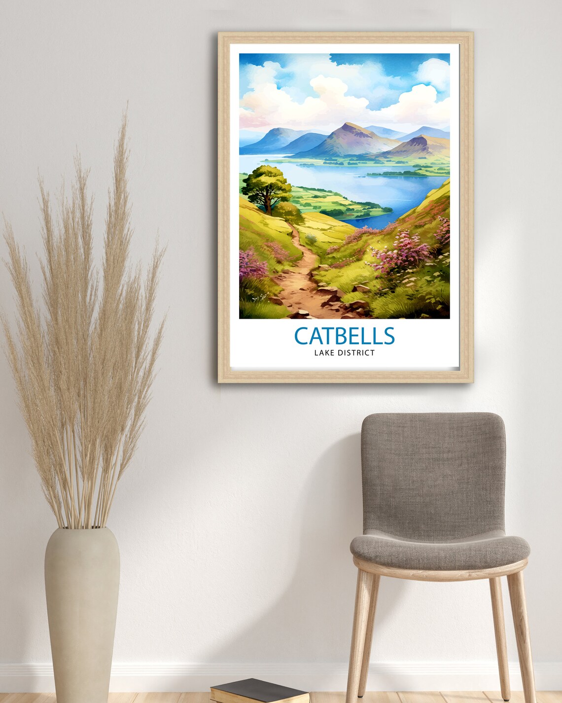 Catbells Lake District Fell Path Lake View Vintage Travel Poster - Image 3