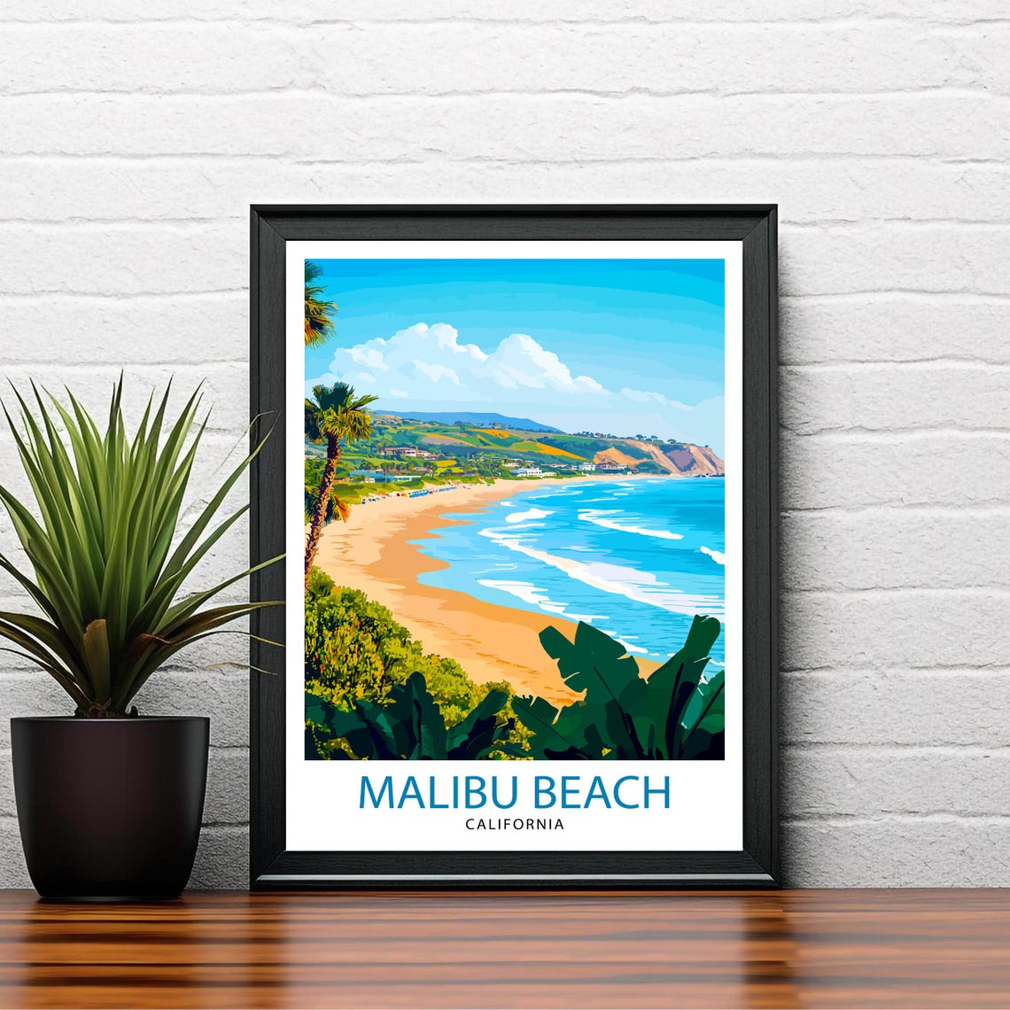 Malibu Beach California Surf Waves Coastal Cliffs Scene Poster - Image 2