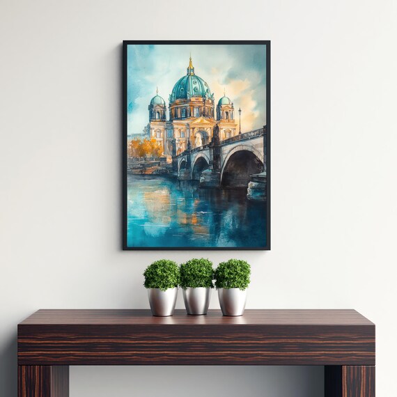 Berlin Cathedral Watercolor Berliner Dom River Bridge Germany Poster