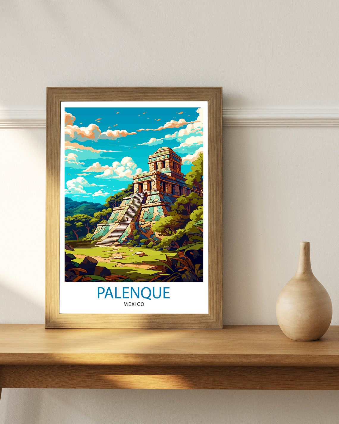 Palenque Mexico Mayan Ruins Pyramid Jungle Travel Art Poster - Image 2