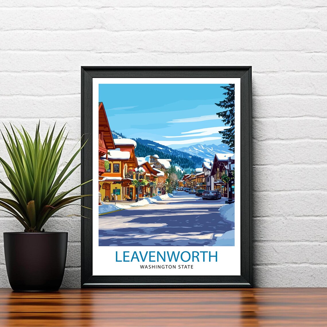 Leavenworth Washington Snowy Bavarian Village Street Travel Poster - Image 2
