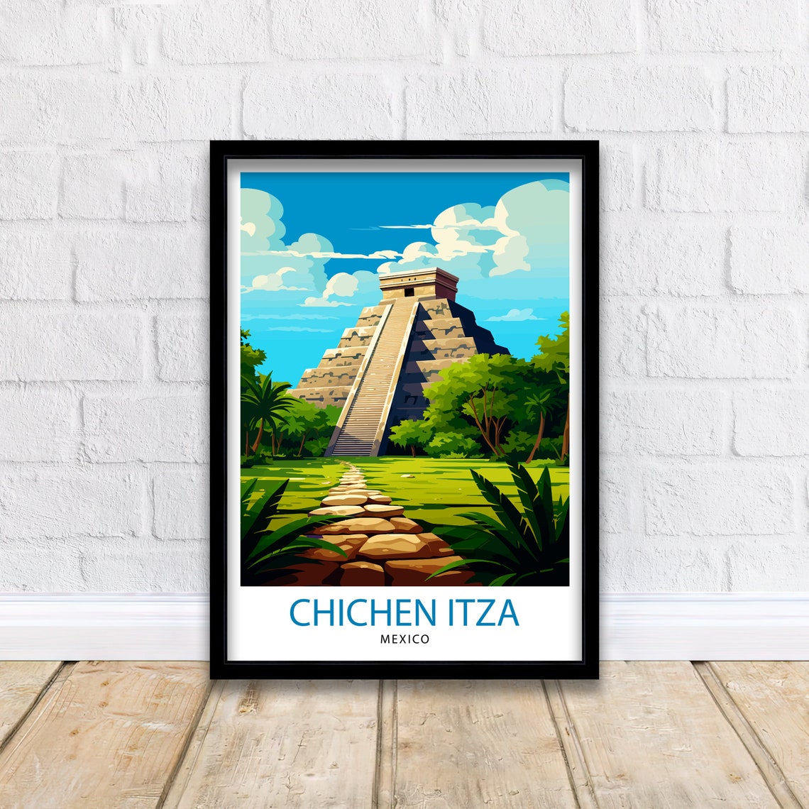 Chichen Itza Travel Print Mayan Ruins Wall Art Chichen Itza Poster Mexico Travel Prints Chichen Itza Art Print - Image 2