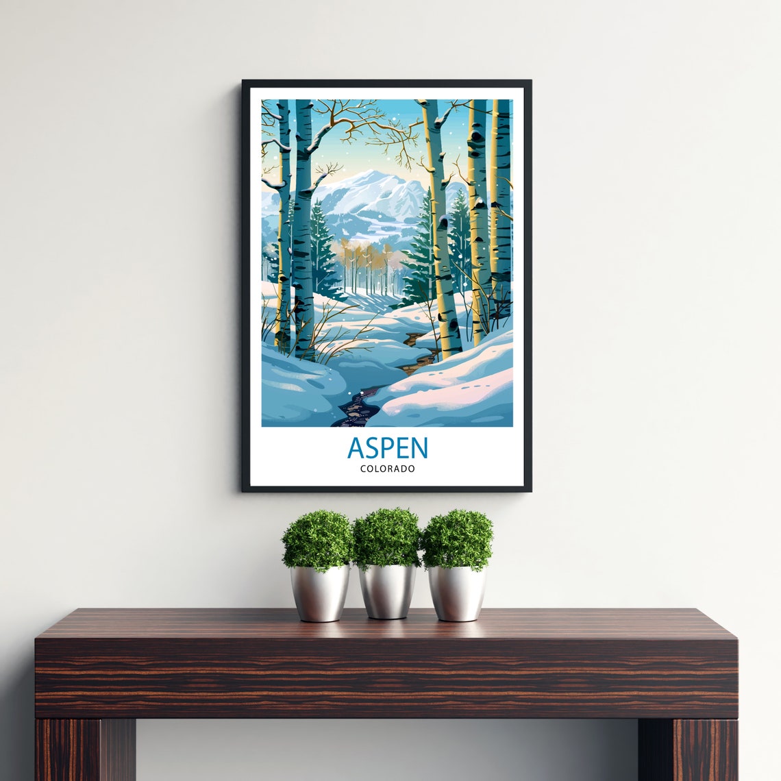Aspen Colorado Winter Birch Trees Snowy Mountain Stream Poster - Image 3