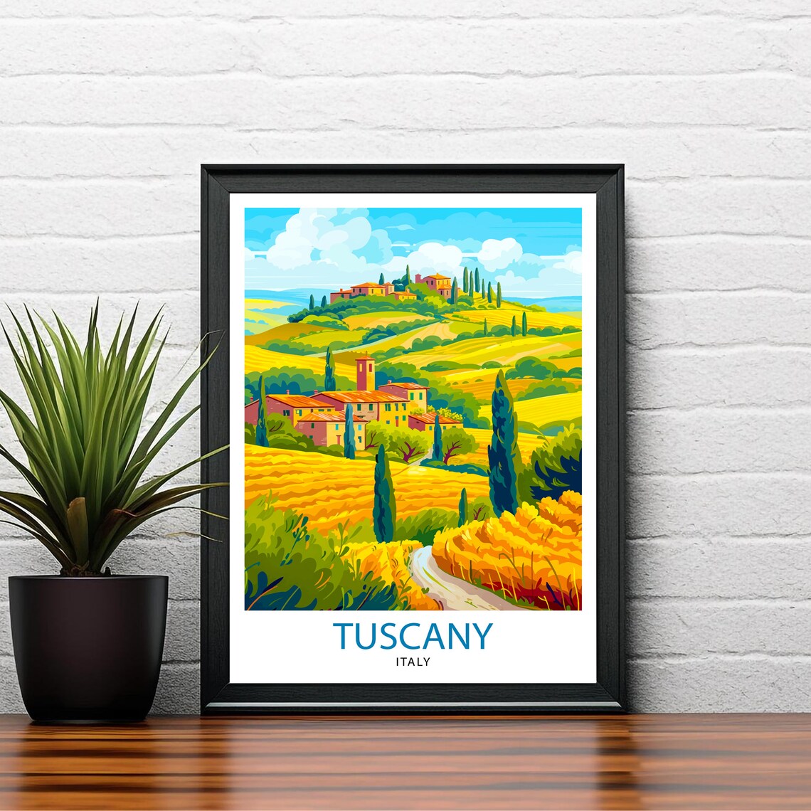 Tuscany Italy Cypress Trees Golden Wheat Fields Hill Village Poster - Image 2