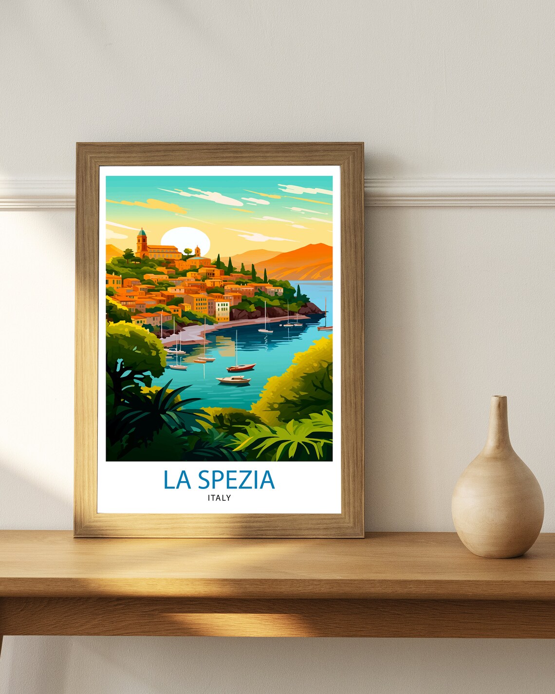 La Spezia Italy Harbor Sunset Hillside Town Vintage Travel Poster - Image 3