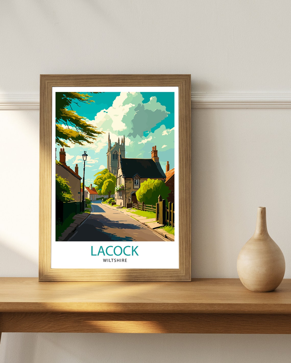 Laycock Wiltshire Travel Print Laycock Abbey Wall Art England Countryside Illustration Travel Poster Gift For England Lovers Uk Home Decor - Image 3