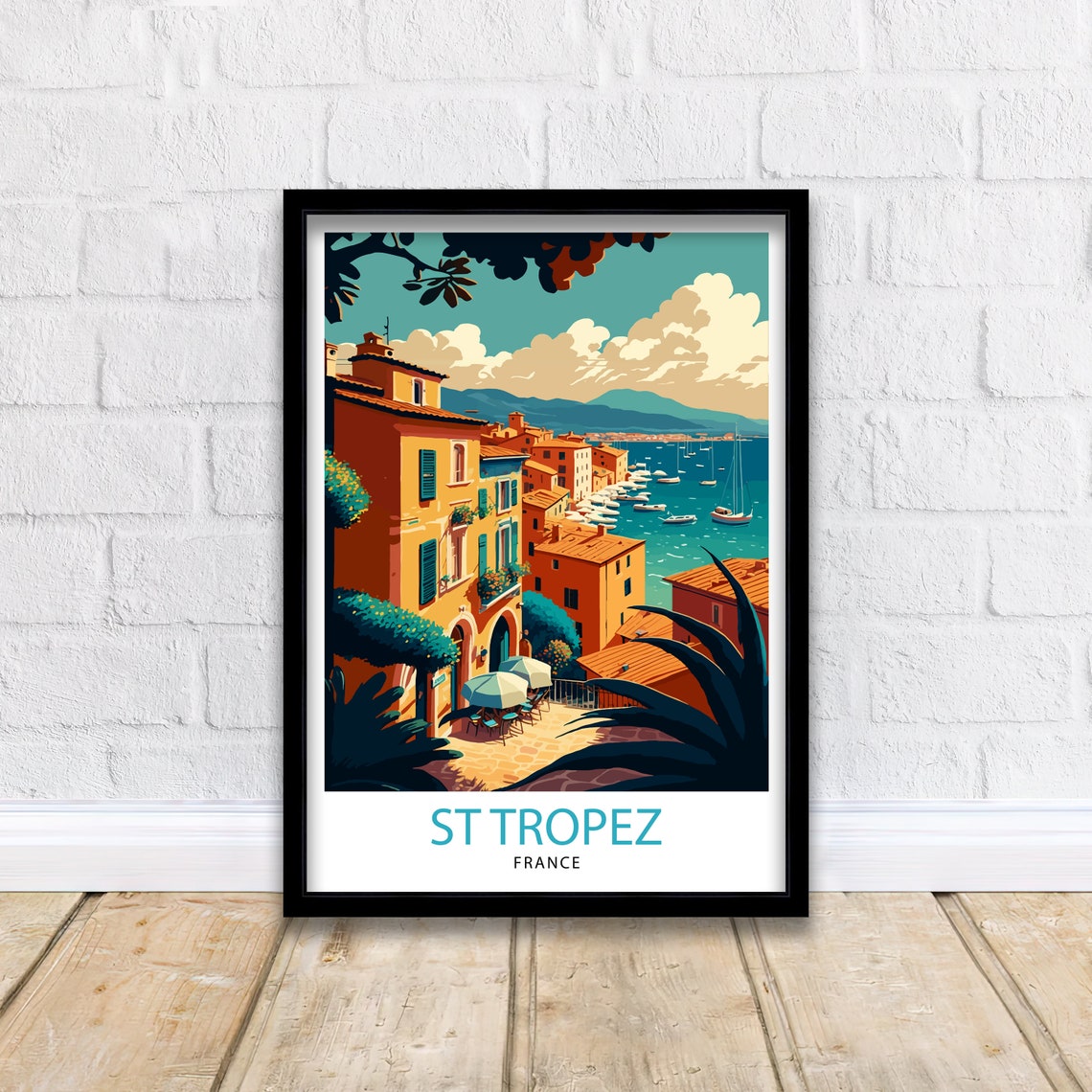 St Tropez Riviera Travel Print Wall Decor Home Living Decor France Illustration Trave Poster Gift French Riviera Home Decor - Image 2