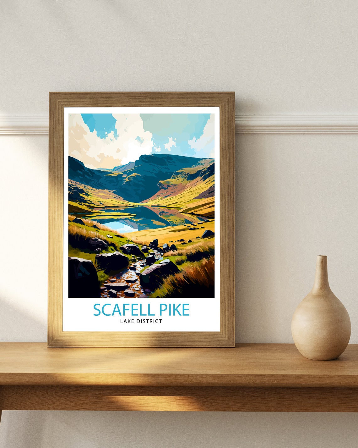 Scafell Pike Lake District Mountain Tarn Hiking Trail Poster - Image 2